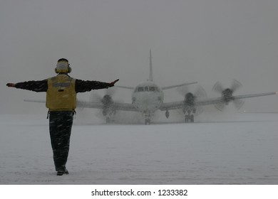 P-3 Orion Taxiing In Snow