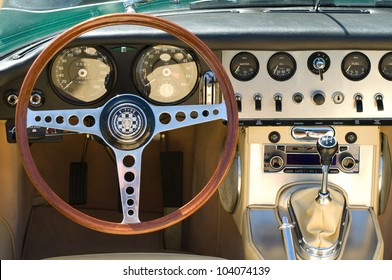 PAAREN IM GLIEN, GERMANY - MAY 26: Cabin car Jaguar E-Type, "The oldtimer show" in MAFZ, May 26, 2012 in Paaren im Glien, Germany
