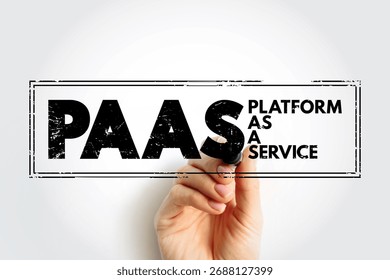 PAAS - Platform As A Service is a complete development and deployment environment in the cloud, acronym technology concept stamp