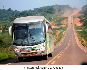 Pacaja/Para/Brazil - December 04, 2013: Bus Of The Transbrasiliana Company That Transports Passengers Between The Cities Of Belem / PA And Altamira / PA