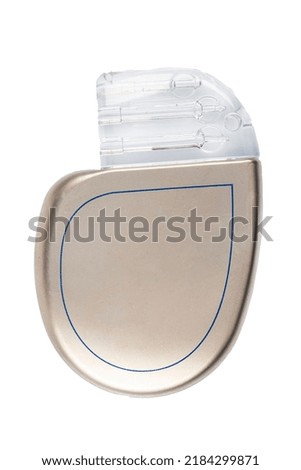 Pacemaker isolated on a white background. Heart battery. Close-up of cardiac pacemaker on electrocardiography.
