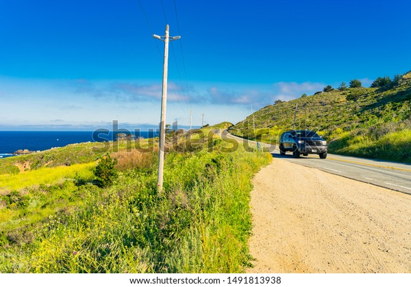 Pacific Coast Highway (Highway 1) at Big Sur\
in spring time,\
California