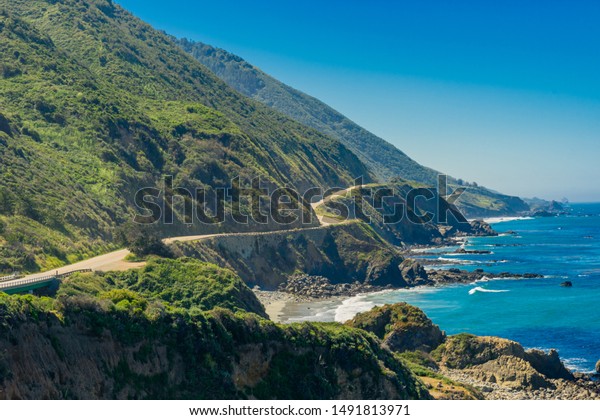 Pacific Coast Highway (Highway 1) at Big Sur\
in spring time,\
California