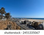 The Pacific Coast Highway, Santa Monica State Beach and Santa Monica Pier seen from Palisades Park - Los Angeles, California