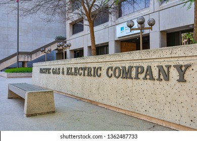 Pacific Gas And Electric Company Sign In Concrete Near PG&E Customer Service Center In Silicon Valley - San Jose, California, April 7, 2019