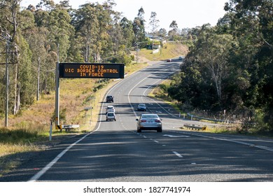 Pacific Highway, Australia - 2020-09-27 Digital Road Sign On Pacivif Highway Covid-19 Victorian Border Contol In Force.