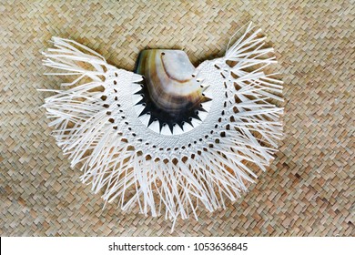 Pacific Islands Woven Fan In Rarotonga, Cook Islands. Abstract, Backgrounds And Texture. No People. Copy Space