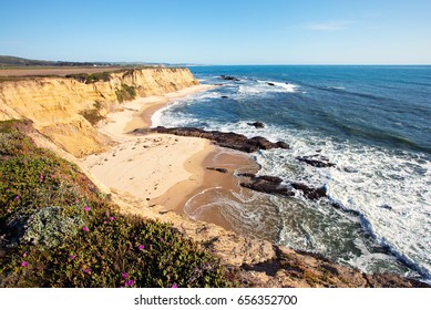 The Pacific Ocean coast and beach in Half Moon Bay, California. USA