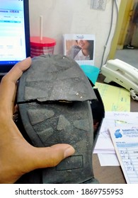 Pacific Place, Senayan, Kebayoran Baru, December 4, 2020:  The Broken Shoe Is Shown Up On The Officedesk In Pacific Place, Senayan, Kebayoran Baru,  South Jakarta On December 4, 2020