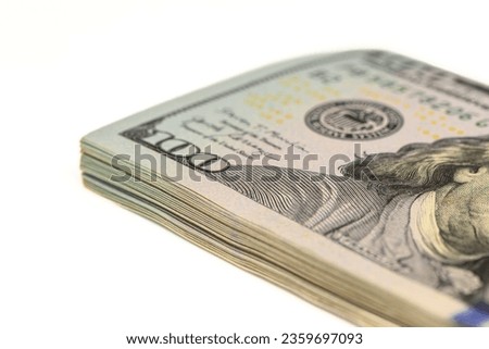 a pack of American dollars in 100 bills on a white background, studio shooting 3