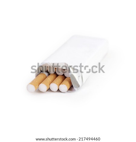 Pack of cigarette  closeup on white 