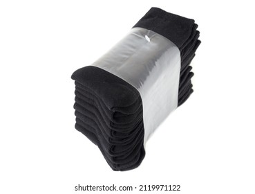 Pack Of Classic Black Calf Socks Isolated On White.