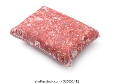 Pack Of Frozen Ground Meat Isolated On White