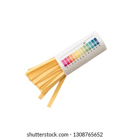 Pack Of Litmus Test Paper And Color Samples On White Background. Universal Indicator Paper. Checking The Ph.