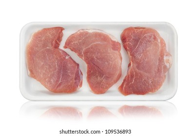 Pack Of Raw Pork Meat In A Plate On White Background