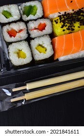 Pack Of Takeout Ready To Eat Vegan Sushi With Smoked Salmon Seafood Substitute