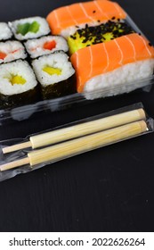 Pack Of Takeout Ready To Eat Vegan Sushi With Smoked Salmon Seafood Substitute