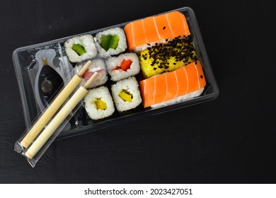 Pack Of Takeout Ready To Eat Vegan Sushi With Smoked Salmon Seafood Substitute