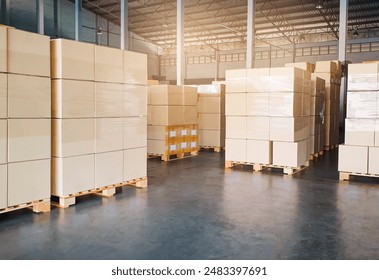 Package Boxes Stacked on Pallets in Warehouse. Carton, Cardboard Boxes. Storage Warehouse. Supplies Shipment. Supply Chain, Warehouse Shipping Logistics.	
 - Powered by Shutterstock