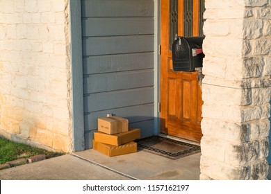 Package Delivery , Small Boxes Left On Doorstep