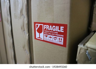 Packaging box with fragile sticker