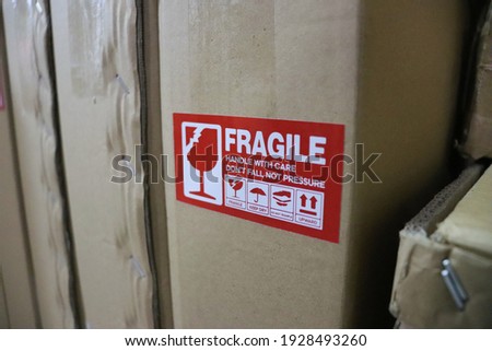 Packaging box with fragile sticker