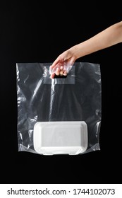 Packaging For Pickup From A Restaurant Food. Order With You. Lunch Delivery. Transparent Bag With Lunchbox