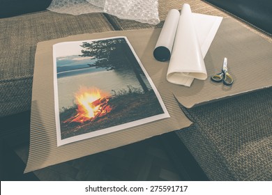 Packaging of printed wall art picture. Printed landscape photography