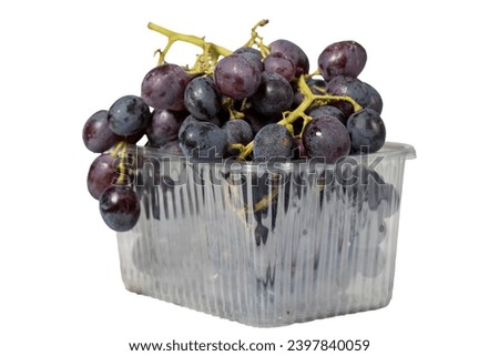 Packed black grapes isolated on a white background. Organic agricultural products. Delicious bunch of grapes