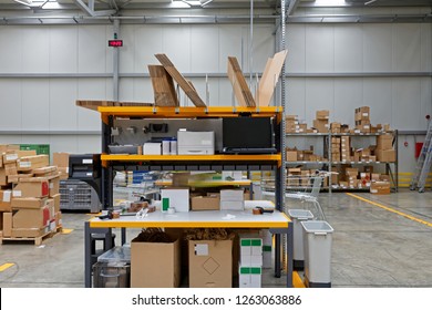 Packing Table For Order Fulfillment In Distribution Center Warehouse