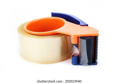 Packing Tape Dispenser and Adhesive Tape on white background