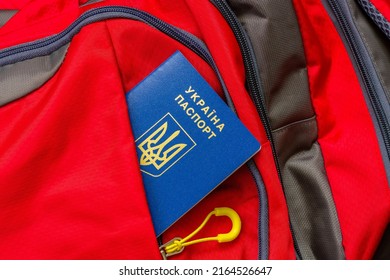Packing travel bags. Passport of a citizen of Ukraine in the pocket of a travel bag.