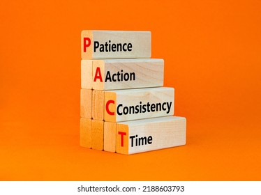 PACT patience action consistency time symbol. Concept words PACT patience action consistency time on blocks on orange background. Business PACT patience action consistency time concept. Copy space. - Shutterstock ID 2188603793