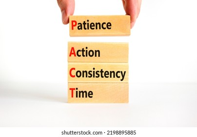 PACT patience action consistency time symbol. Concept words PACT patience action consistency time on blocks on white background. Business PACT patience action consistency time concept. Copy space. - Shutterstock ID 2198895885