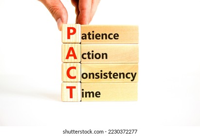 PACT patience action consistency time symbol. Concept words PACT patience action consistency time on blocks on white background. Business PACT patience action consistency time concept. Copy space. - Shutterstock ID 2230372277