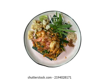 Pad Thai Is Famous Street Food Of Bangkok. Isolated On White Background. Top View