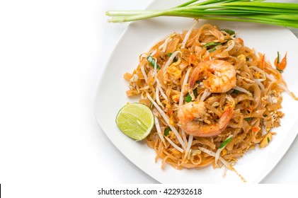 Pad Thai On White Background . Top View