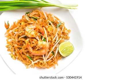 Pad Thai On White Background . Top View