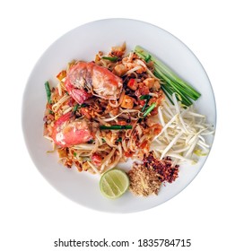 Pad thai shrimp, Noodle Fried, Thai food isolated on white background