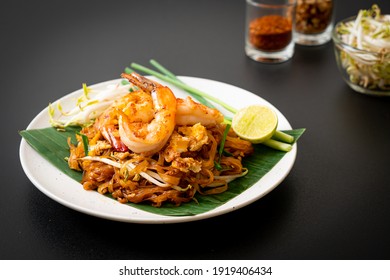 Pad Thai - stir-fried rice noodles with shrimp - Thai food style - Shutterstock ID 1919406434