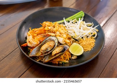 Pad Thai - Stir-fried Rice Noodles With Shrimp - Thai Food Style, Mixed Seafood Pad Thai