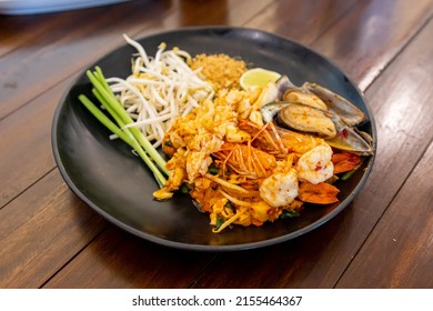 Pad Thai - Stir-fried Rice Noodles With Shrimp - Thai Food Style, Mixed Seafood Pad Thai