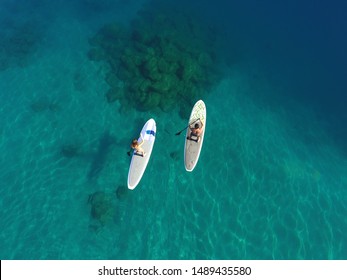 Paddle Board Lake Tahoe Drone Green Water