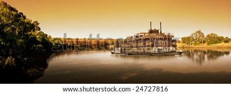 Paddlesteamer on the River Murray at sunset Stock foto © 