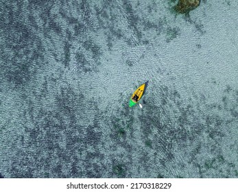 Paddling In Polynesia Blue Lagoon Aerial Drone  Shot