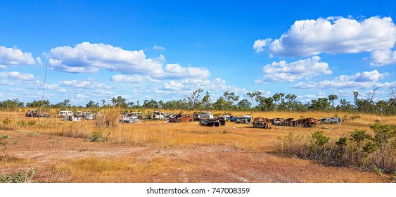 A paddock full of dumped old rusty cars