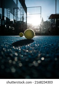 Padel Is A Growing And Fashionable Sport All Over The World. Padel Balls On The Court To Play A New Sport In The Summer.