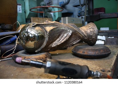 Paderno Dugnano, Milan / Italy - June 25 2018: Original FIFA World Cup Trophy Being Made