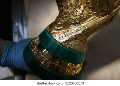 Paderno Dugnano, Milan / Italy - June 25 2018: Original FIFA World Cup Trophy Being Made