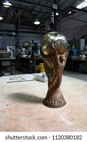 Paderno Dugnano, Milan / Italy - June 25 2018: Original FIFA World Cup Trophy Being Made